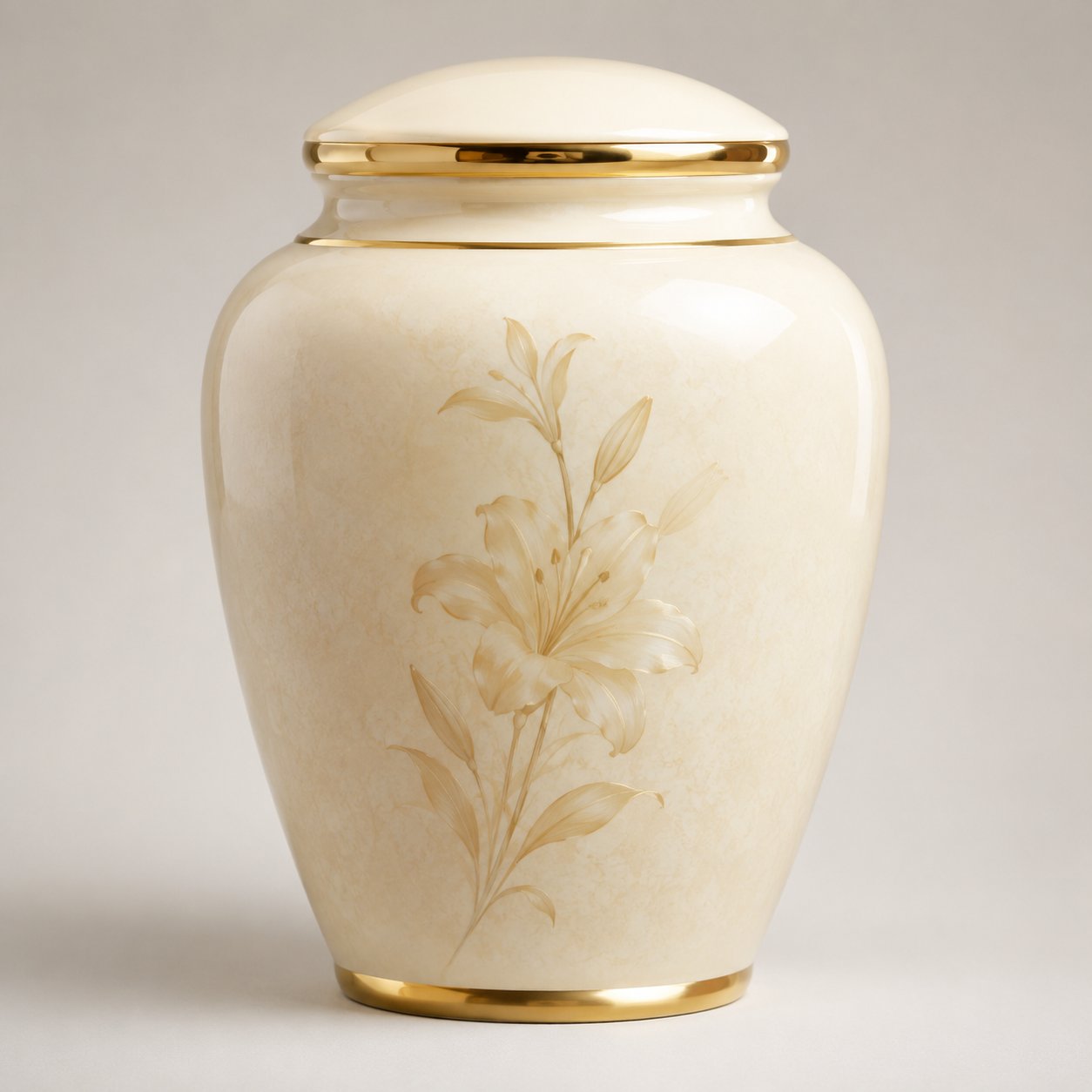 Urna cineraria in ceramica avorio con rifiniture dorate per cremazione Napoli